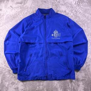 VTG 90s Sportsmaster BYU Travel Study Windbreaker Jacket Mens S Made USA Blue
